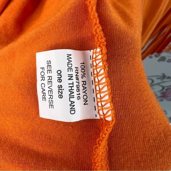 Poncho pull over bright Vibrant Orange Fringe Poncho tassle bottom hem comfy - Picture 8 of 10